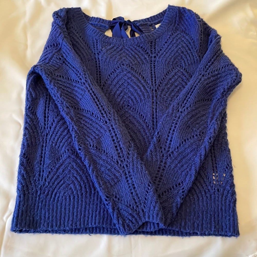 Lauren Conrad Subtle Sparkle Blue Sweater with Tie Back
